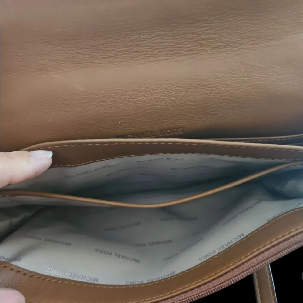 Michael Kors Brooklyn Leather Suede Brown Grommet Crossbody Bag